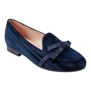 Bandolino Jayme Navy Velvet Embellished Bow Loafers Size 7.5 NEW